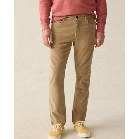 Faherty Stretch Terry Corduroy Utility Ary Barley Tan Pants Large NEW Straight
